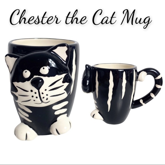 BURTON & BURTON Black & White "Chester The Cat" Hand-Painted, Raised Ceramic Mug - Picture 3 of 10